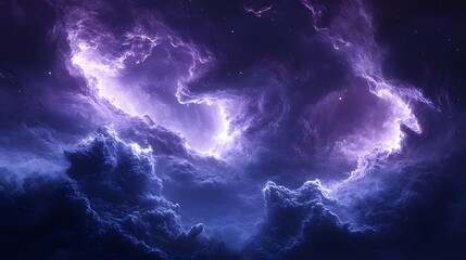 Fototapeta premium A serene purple sky with fluffy clouds creating a dreamlike cosmic scene of timeless beauty and celestial wonder