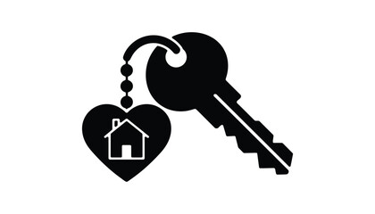 Key with Heart and House Icon Symbolizing Homeownership.