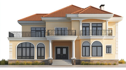 Obraz premium Elegant residential house with red roof and large windows