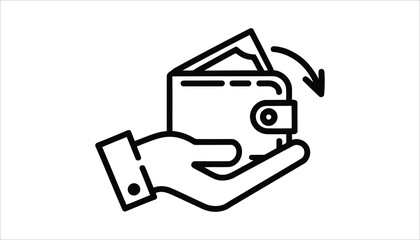 Financial Planning Concept with Hand Holding Wallet and Cash Icon.