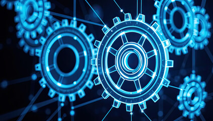 Blue Glowing Gears A Technological Background Image for Digital Spaces