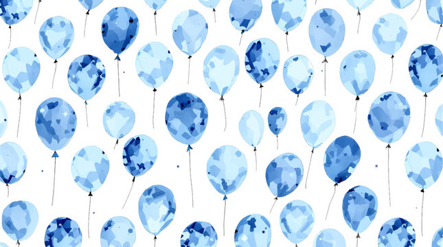 Watercolor Blue balloons on a white background. Seamless pattern	