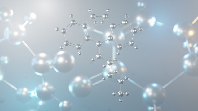 nortriptyline molecular structure, 3d model molecule, tricyclic antidepressant structural chemical formula view from a microscope