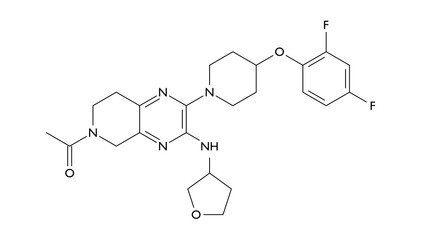 Fototapeta premium solangepras molecule, structural chemical formula, ball-and-stick model, isolated image experimental drugs