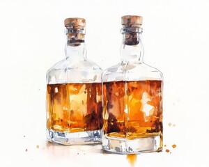 Two whiskey bottles, studio shot, white background, alcohol advertisement (1)