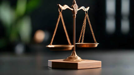Bronze Scales of Justice on Dark Desk