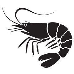 shrimp vector silhouette Black, shrimp icon vector, Sea lobster. with white background