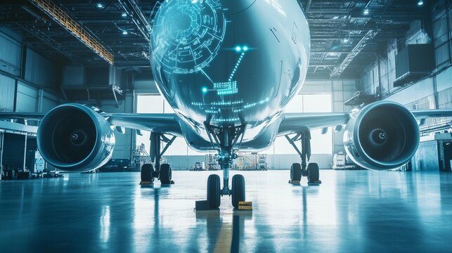 An AI powered predictive maintenance system for aircraft, detecting potential mechanical failures and preventing downtime, Aviation tech style