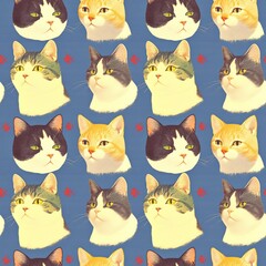 Fototapeta premium Japanese Black and White Cat Pattern