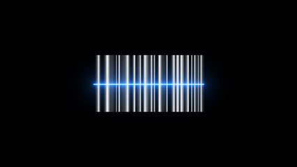 Barcode scan with a laser beam barcode scanner isolated on black background