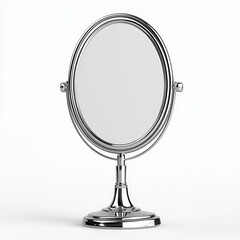 Fototapeta premium Elegant Oval Chrome Vanity Mirror on Stand Reflection Beauty Makeup