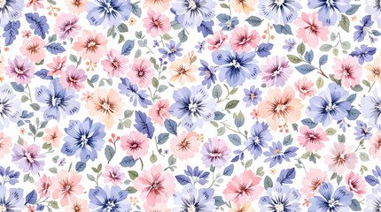 Fototapeta premium Beautiful seamless pattern with watercolor gentle colorful flowers. Stock illustration