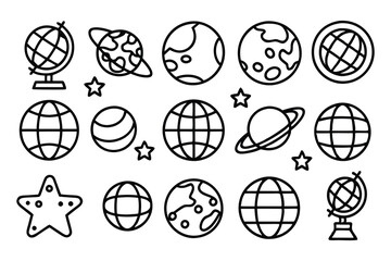 globe and planet related editable stroke outline i