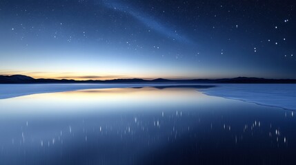 Starry Night Reflection on Frozen Lake