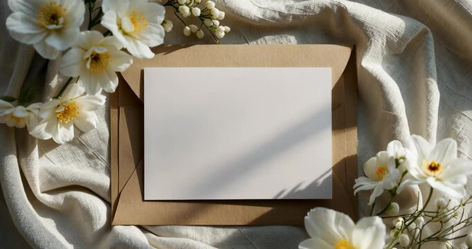 Blank card paper, mockup postcard with empty space, an aesthetic floral greeting postcard template
