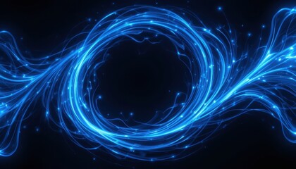 Dynamic blue light waves digital space abstract art dark environment close-up view energy concept
