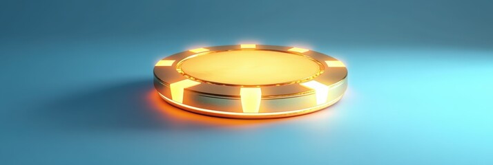 Futuristic glowing device on blue background for innovative design concepts. Casino retro arcade game room