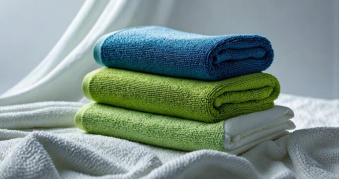 Colorful microfiber cloths, set against a white background.