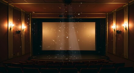 Empty Vintage Movie Theater Interior With Projection Screen
