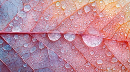 Obraz premium Dewy Leaf Skeleton Texture, Highlighting Veins and Cells for a Nature-Inspired Background 