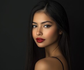 Fototapeta premium Modelo de cosmética hispana. La belleza de las mujeres hispanas. Sesión de belleza modelo hispana. Creación de IA.