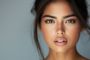 Fototapeta premium Modelo de cosmética hispana. La belleza de las mujeres hispanas. Sesión de belleza modelo hispana. Creación de IA.