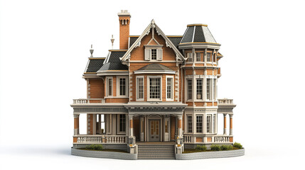 Fototapeta premium Victorian style house with ornate details on white background