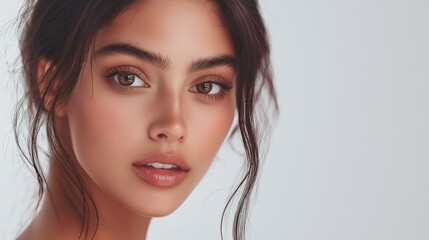 Obraz premium Modelo de cosmética hispana. La belleza de las mujeres hispanas. Sesión de belleza modelo hispana. Creación de IA.