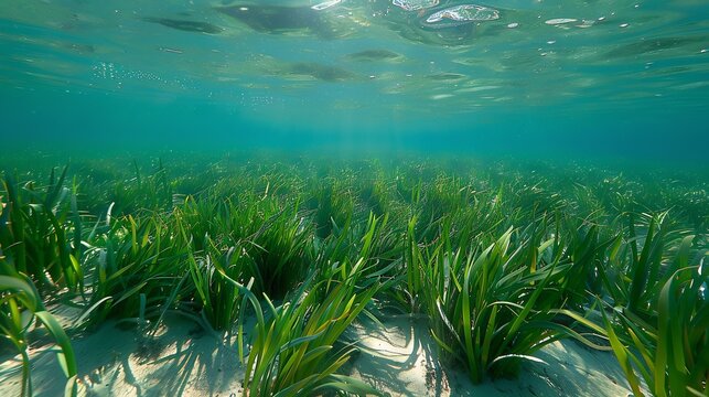 Conservation of Cymodocea Nodosa Carbon Storing Seagrass of Coastal Waters Show crystal clear marine reserve where Cymodocea Nodosa form dense seagrass bed home juvenile sea turtle crustacean marine