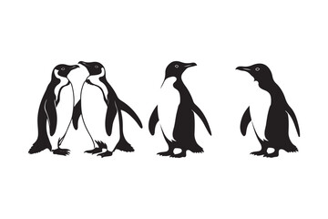 Naklejka premium Black Silhouette of Penguins Arctic Wildlife Vector Art
