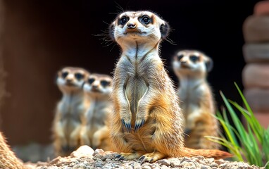 Fototapeta premium Meerkat Family in Zoo Enclosure