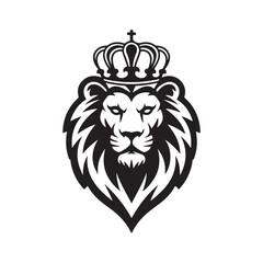 Obraz premium lion head with crown, king lion. crown on lion head logotype vector silhouette isolated on white background