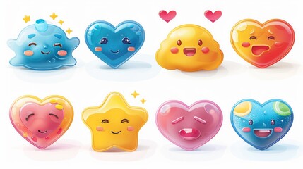 Fototapeta premium a set of colorful hearts with faces on them