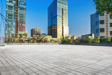 Modern Urban Landscape Featuring High-Rise Buildings and Open Space
