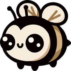 Cute Kawaii Bee Illustration, This image features an adorable, kawaii-style bee with a round body and oversized, sparkling eyes. The bee has a friendly, cheerful expression with a small, smiling mouth