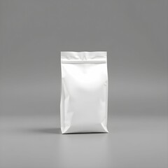 White pouch packaging, minimalist design, product photography, clean background, soft lighting, shadow details, studio shot