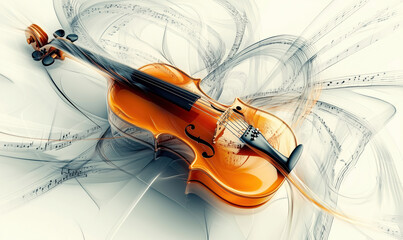 Fototapeta premium Violin with flowing musical notes, abstract art, vibrant colors, dynamic composition, elegant design