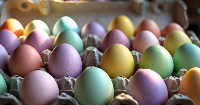 Vibrant eggs during the customary celebration of new life and resurrection, represented by the egg. Egg hunts on Sunday for kids.