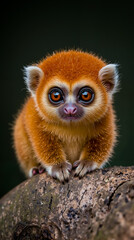 Naklejka premium A small orange monkey sitting on top of a tree branch