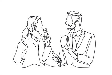 One continuous line drawing of Reporter is on duty vector design illustration. Editable stroke. Reporter illustration for your asset design.	