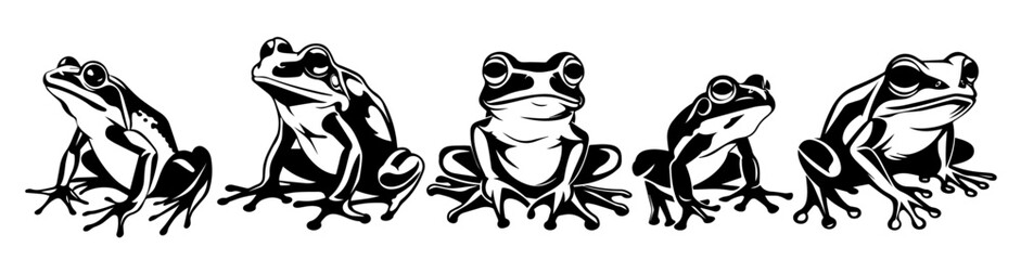 collection of frogs in line art vector