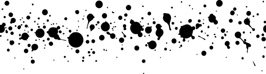black and white vector of small ink splatters and drops, chaotic spray pattern texture