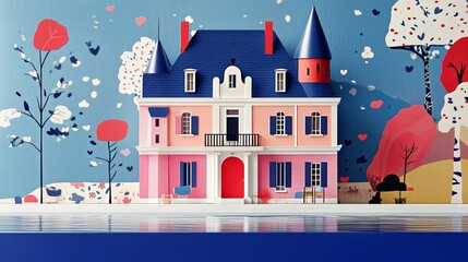 Obraz premium Whimsical fairy tale house with vibrant colors and fantasy landscape