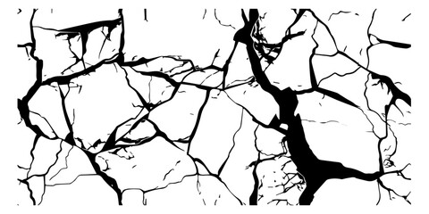 black and white vector pattern showing large cracked surface texture like damaged ground or wall
