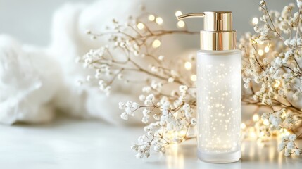 Luxury anti-frizz hair serum in a high-end glass bottle with elegant lighting.