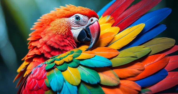 Close-up view of bird feathers, with an exotic natural background and texture.