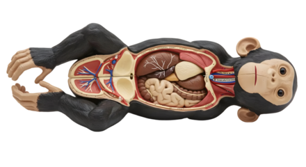 Detailed Anatomical Model of a Chimpanzee Showing Internal Organs and Systems in a Clear Educational Layout for Biology and Anatomy Studies