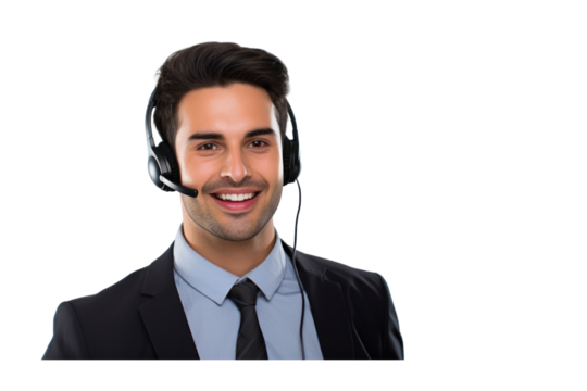 Young male customer service representative with a headset isolated on a white background
