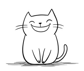 minimalist happy kitty black and white vector