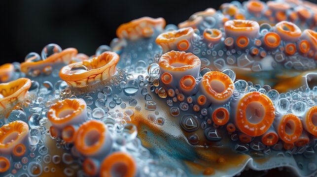 Closeup of an octopuss tentacles with bubbles underwater